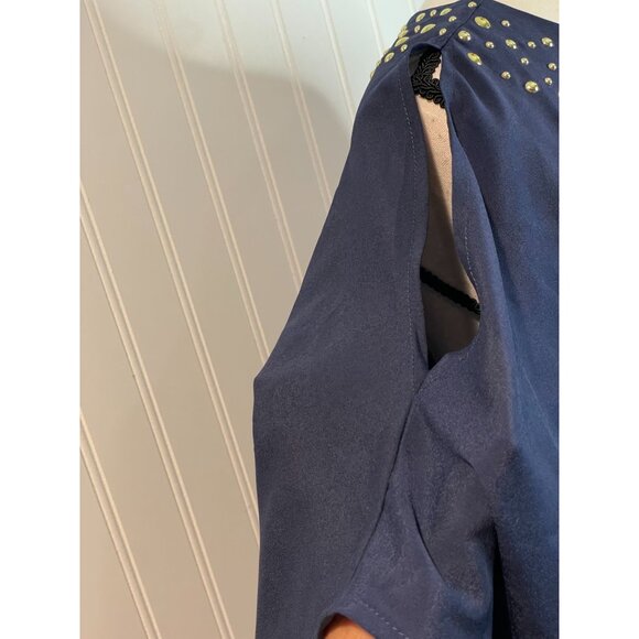 Lilly Pulitzer Navy Embellished Neckline Blouse S 100% Polyester - Picture 5 of 13